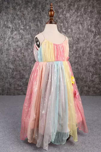 Sequins embroidered multicolour spaghetti strap anarkali
