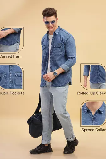 Kuons avenue men's slim fit casual denim shirt | denim shirt for men