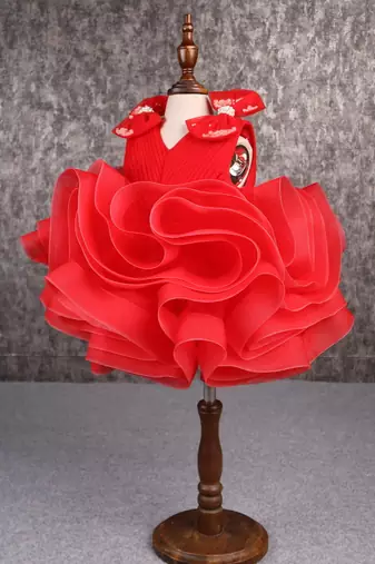 Stylish ruffle net red dress