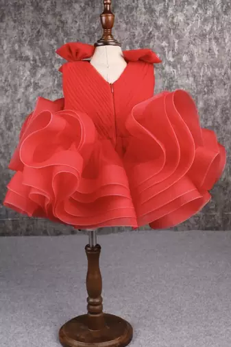 Stylish ruffle net red dress