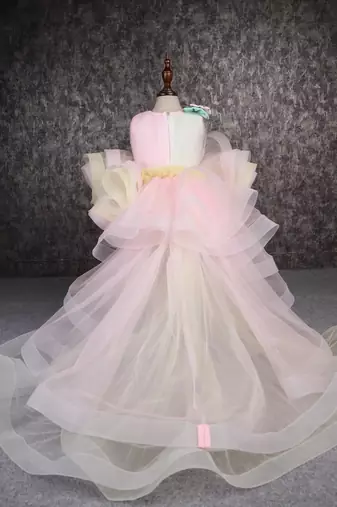 Rainbow shaded stone embellished dress with detachable trail