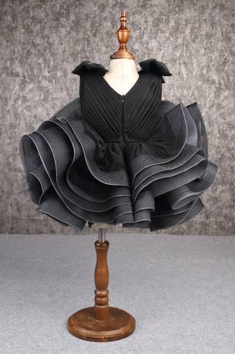 Stylish ruffle net black dress
