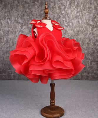 Stylish ruffle net red dress 4