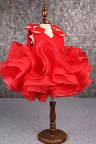 Stylish ruffle net red dress