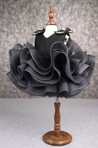 Stylish ruffle net black dress