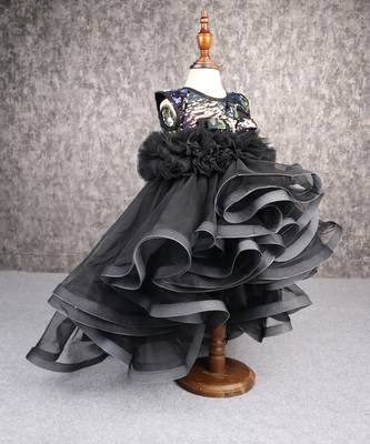 Beautiful ruffle net black gown with drape 1