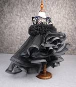 Beautiful ruffle net black gown with drape