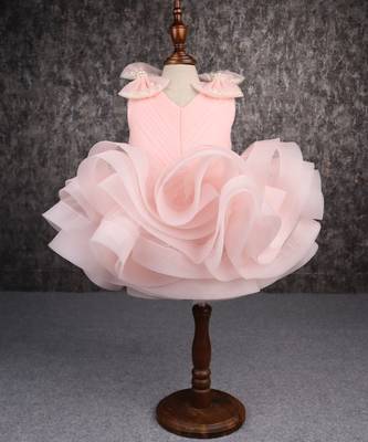 Stylish ruffle net peach dress 1