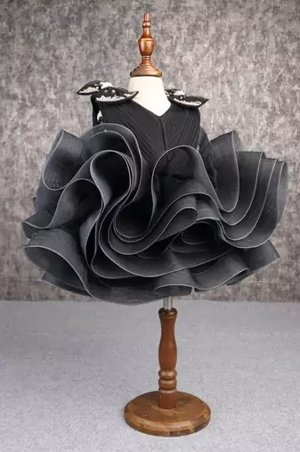 Stylish ruffle net black dress