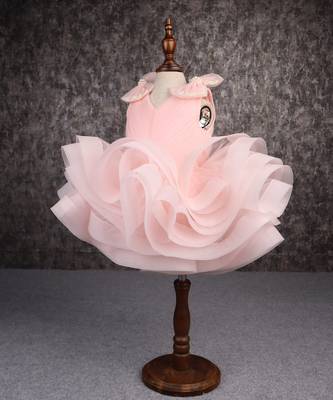 Stylish ruffle net peach dress 2