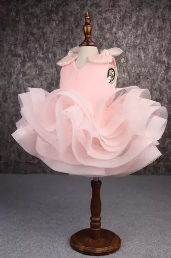 Stylish ruffle net peach dress