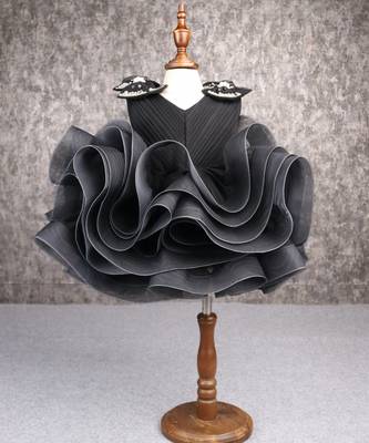 Stylish ruffle net black dress 4