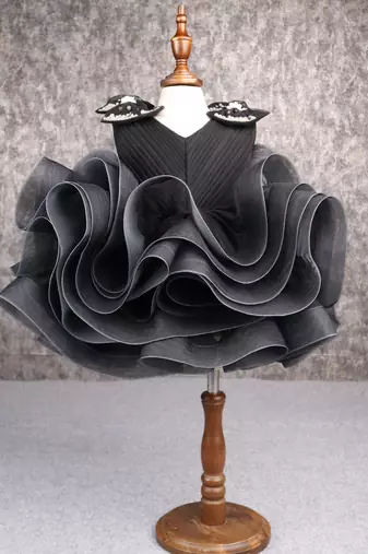 Stylish ruffle net black dress