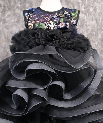 Beautiful ruffle net black gown with drape 3