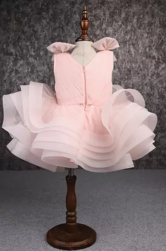 Stylish ruffle net peach dress