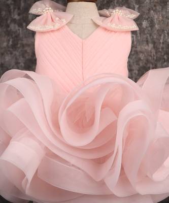 Stylish ruffle net peach dress 4
