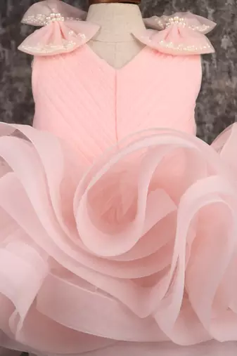 Stylish ruffle net peach dress