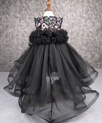 Beautiful ruffle net black gown with drape 5