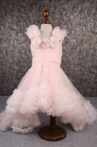 Butterfly adorned pink trail gown