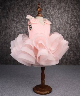 Stylish ruffle net peach dress 5