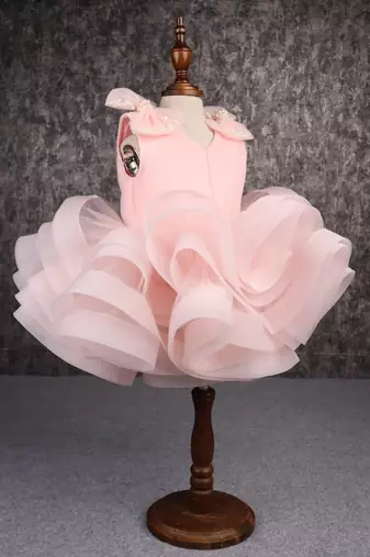 Stylish ruffle net peach dress