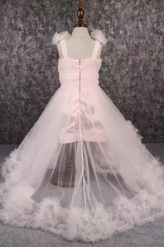 Butterfly adorned pink trail gown