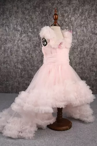 Butterfly adorned pink trail gown