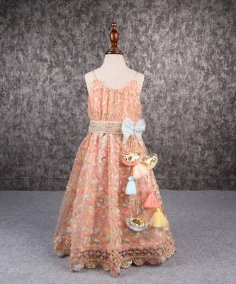 Elegant embroidered multicolour spaghetti strap anarkali gown 1