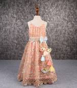 Elegant embroidered multicolour spaghetti strap anarkali gown