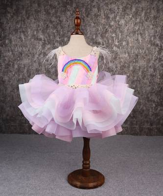 Multi colour stiff hem layered rainbow dress 1