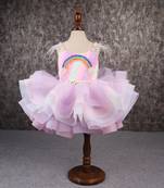 Multi colour stiff hem layered rainbow dress