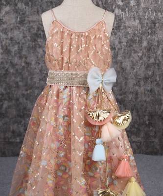Elegant embroidered multicolour spaghetti strap anarkali gown 2