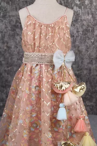 Elegant embroidered multicolour spaghetti strap anarkali gown