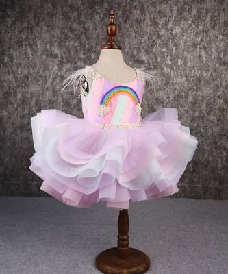 Multi colour stiff hem layered rainbow dress 2