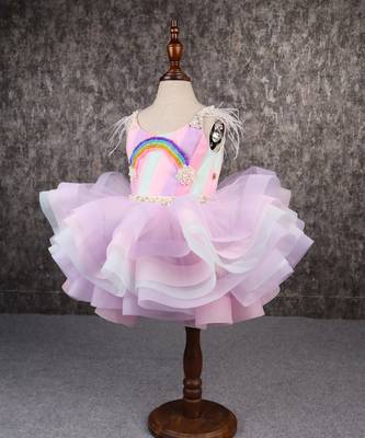 Multi colour stiff hem layered rainbow dress 3