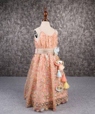 Elegant embroidered multicolour spaghetti strap anarkali gown 4