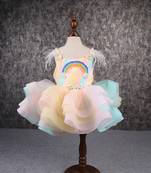 Multi colour stiff hem layered rainbow dress