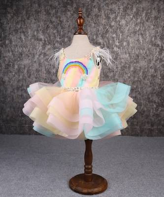 Multi colour stiff hem layered rainbow dress 2