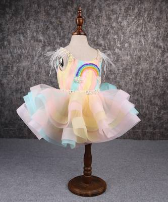Multi colour stiff hem layered rainbow dress 3