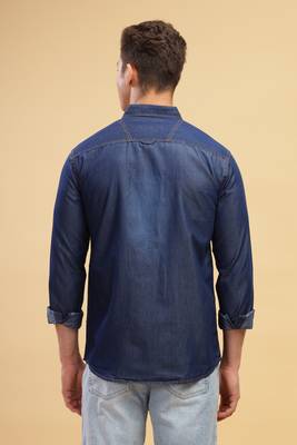 Kuons avenue men's carbon blue slim fit casual denim shirt 3