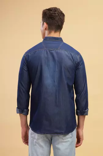 Kuons avenue men's carbon blue slim fit casual denim shirt
