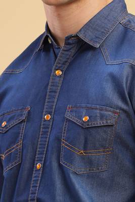 Kuons avenue men's carbon blue slim fit casual denim shirt 4