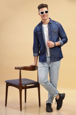 Kuons avenue men's carbon blue slim fit casual denim shirt 5