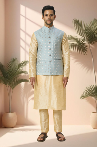 Grey jacket kurta for men"s