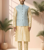Grey jacket kurta for men"s