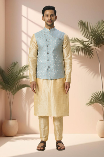 Grey jacket kurta for men"s