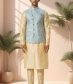Grey jacket kurta for men"s