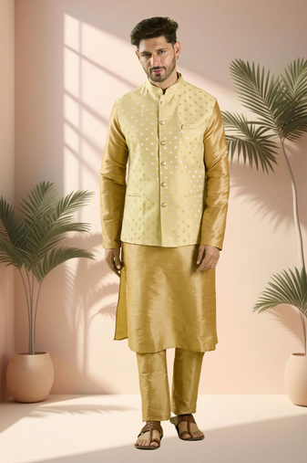 Gold jacket kurta for men"s