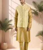Gold jacket kurta for men"s