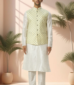 White jacket kurta for men"s